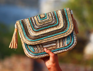 Artisanat de luxe femmes élégant Jute perlé Banjara Boho pochette fabriqué à la main à la mode sac de soirée prix de gros - Product Image 2
