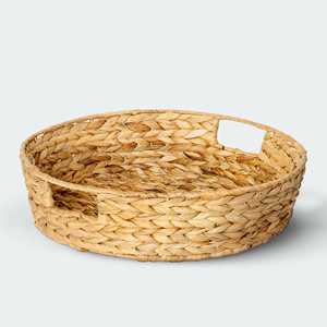 Bandeja de mimbre de jacinto de agua marrón natural redonda Bandeja decorativa elegante - Product Image 6