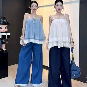 Conjunto de Dos Piezas para Mujer OEM: Top Casual de Gasa con Dobladillo de Encaje y Pantalones Holgados - Product Image 3