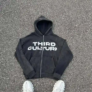 Survêtement unisexe de qualité supérieure, broderie appliquée, respirant, style streetwear, 100% coton, sweat-shirt et pantalon de survêtement imprimés. - Product Image 3