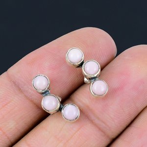 925 Sterling Silver Pink <b>Opal</b> Gemstone Stud <b>Earring</b> Round Shape Handmade Jewelry Gift for Easter Day Wholesale Price - Product Image 1