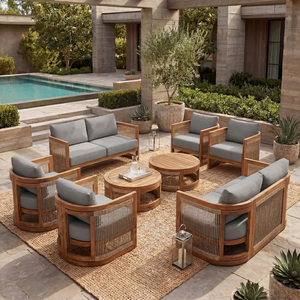 Conjunto de Sofás de Madera de Teca para Patio, 8 Piezas, con Mimbre de Cuerda, Muebles de Jardín para Villa, Resort o Patio Trasero - Product Image 6