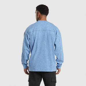 Haute qualité lavé à l'acide personnalisé Streetwear hommes T-Shirt nouveau graphique à manches longues Design Vintage coupe ample imprimé Jersey tissu - Product Image 3