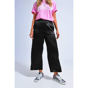Pantalones de Vestir Anchos de Satén Negro, Cintura Alta, Estilo Casual, con Características Antiarrugas y Transpirables para la Temporada de Otoño - Product Image 2