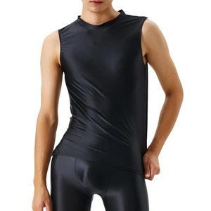 Sous-vêtement de sport pour homme, coupe ajustée, brillant, sans manches, en coton et bambou, personnalisable, tricoté, respirant, séchage rapide - Product Image 3