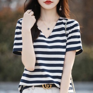 ฤดูร้อนผ้าฝ้ายแขนสั้นเสื้อยืดผู้หญิงสีทึบผู้หญิงแฟชั่นหลวมสีตัดกันกระโปรงบางบางระบายอากาศ - Product Image 2