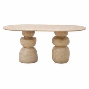 Mesa de Comedor Moderna de Piedra Travertino Natural y Mesa Auxiliar Decorativa - Product Image 1