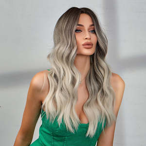 Charlotte-DWY for Ombre Blonde Long Wavy Synthetic <b>Wig</b> Premium High-Temperature Fiber Transparent Lace Small Cap High Quality - Product Image 3