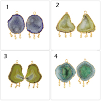 Paire de connecteurs en géode d'agate naturelle pour la fabrication de boucles d'oreilles, plaqué or 18 carats, pendentif délicat, fournitures de bijoux