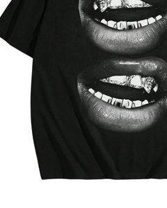 T-shirt surdimensionné à imprimé graphique lèvres noires personnalisé pour homme, streetwear, coton, manches courtes, décontracté, coupe ample, mode moderne, haut de t-shirt - Product Image 5