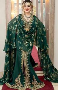 2025 @ Vestido de caftán Chaoui verde botella argelina tradicional con cuentas de cristal adornadas, Dabka, trabajo de perlas para boda - Product Image 2