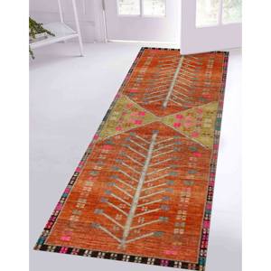 Tapis turc vintage : motif floral rose, design anatolien orange imprimé, tapis à poils doux - Product Image 3