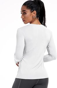 T-shirt de yoga coupe sèche à manches longues pour femme Design respirant à col en V avec motif solide personnalisable du nom de l'équipe - Product Image 3