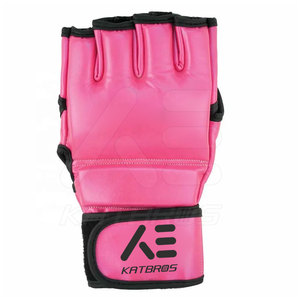 KATBROS MMA Gloves Faux Leather Half Finger Velcro Closure <b>Pink</b> Unisex for Martial Arts - Product Image 2