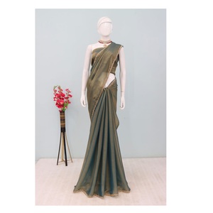 Sari de Chifón Exclusivo y Premium con Bordado Intenso y Borde de Encaje Moti, Suministro Mundial desde India - Product Image 1