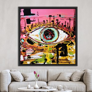 Impression sur toile abstraite graffiti vibrante - Œuvre d'art urbaine moderne, encadrée en noir - Product Image 1