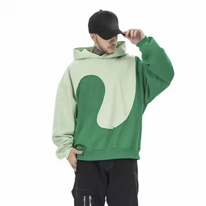 เสื้อฮู้ดแบบสวมหัวของผู้ชายเสื้อฮู้ดแบบสวมหัวสีทึบระบายอากาศได้ดีโอเวอร์ไซส์ผ้าฟลีซเย็บปะต่อสำหรับฤดูหนาว - Product Image 1