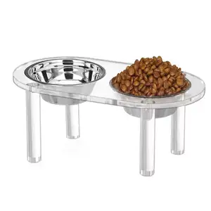 透明亚克力宠物狗双碗支架可拆卸组装猫吃碗架喂食餐具架