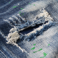 Ropa Urbana Personalizada para Hombre, Azul Deslavado, Desgastado, Rasgado, con Estampado, Sólido, Transpirable, para Invierno y Otoño, Corte Recto, Tejido Regular