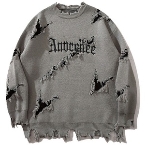 OEM Custom Men's Anti-Wrinkle Thick Distressed Casual Crew Neck Pullover Knitwear Winter Letter Pattern Jumper with Custom Logo - Product Image 5