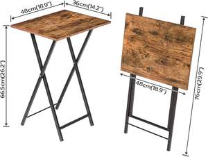 Set de 2 tables pliantes avec cadre métallique stable finition rustique marron et noire Montage facile gain de place pour les petits espaces - Product Image 3