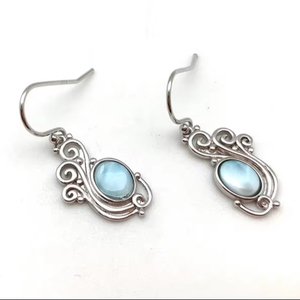 Larimar Gemstone Drop <b>Earrings</b> Gold Plated Sterling <b>Silver</b> Boho Style Women's Trendy Handmade Gift - Product Image 1