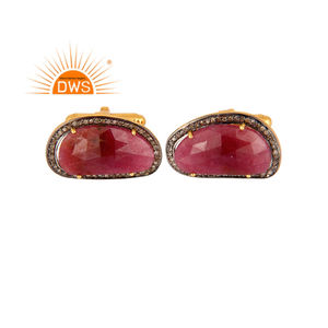New Arrival Sterling Silver Natural Diamond And Ruby Gemstone Cuff Link Custom Jewelry Manufacturer - Product Image 1
