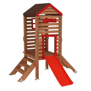 Tour de jeu miniature en bois durable avec toboggan et toit, conçue pour les aires de jeux extérieures pour enfants - Product Image 1