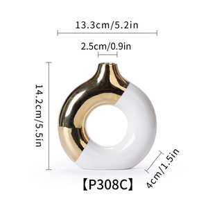 सफेद और सोने का सिरेमिक वैस गोल डोट खोखले फूल का फूलदान घर के सजावट के लिए आधुनिक न्यूनतम सेंटरपीस टेबल सजावट - Product Image 3