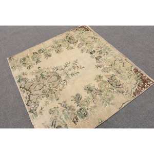 Classique Beige Vert Patchwork Laine Tapis 4.7 X 4.3ft Turc Aubusson Conception pour Salon Chevet Couloir Latex Rectangle - Product Image 2