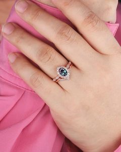 Oval Alexandrite Luxury Certified <b>Ring</b> <b>Set</b> 925 Sterling Silver 14K Rose <b>Gold</b> Prong Setting Engagement Wedding <b>Ring</b> Color - Product Image 1