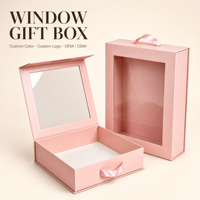 Boîte cadeau magnétique en papier kraft cartonné imprimé sur mesure avec poignée et fenêtre transparente