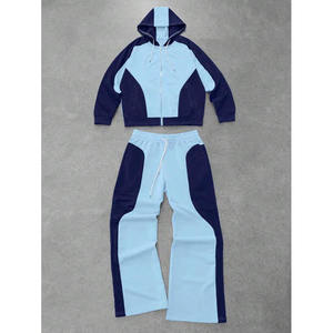 Mens Light Blue and Dark Blue Blue Contrast Full-<b>Zip</b> <b>Hooded</b> Sweatshirt and Matching Trackstar OEM Private Label - Product Image 2
