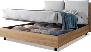 Cama Matrimonial con Contenedor 140x195 cm, HECHO EN ITALIA, Cabecero Acolchado con Cojín y Rejilla de Láminas, Madera de Roble EVERGREENWEB - Product Image 3