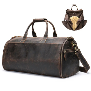 Sac de voyage en cuir avec compartiment à chaussures, fermeture éclair, sac de week-end marron en cuir véritable, sac de transport pour costume homme - Product Image 3