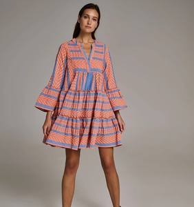 Nouvel arrivage de robe tunique midi à manches courtes pour femmes belle couleur v-tissage texturé artisanal fait à la main robe d'été pour les femmes - Product Image 1