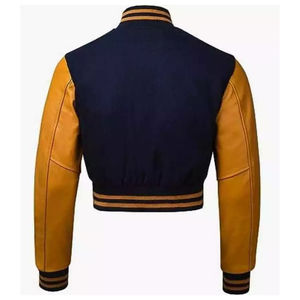 Chaqueta universitaria recortada de estilo Vintage para mujer con logotipo personalizado, nueva chaqueta de cuero bordada a la moda para temporada al aire libre de algodón - Product Image 6