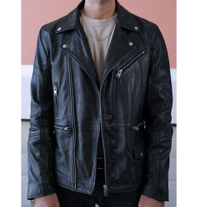 Chaqueta bomber de piel de cabra marrón personalizada para hombre con cuello levantado chaqueta de cuero genuino de moda con logotipo frontal - Product Image 5