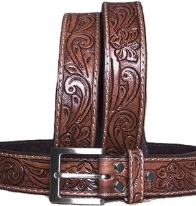 Ceinture en cuir véritable imprimée à la main de style vintage pour hommes avec boucle amovible robuste nouvel accessoire fait main de créateur - Product Image 1