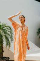 Attrayant Tie Dye coton longue Kimono robe portefeuille Boho dame tenue de soirée vacances couvrir Sexy Resort porter des femmes Collection OEM