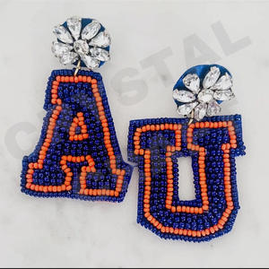 Boucles d'oreilles perlées pour femmes Jour commémoratif patriotique Orange Blanc Bleu Couleur Tissu - Product Image 2