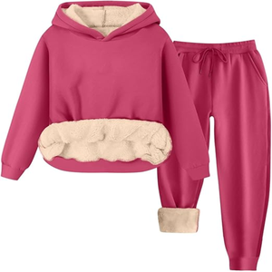 Kids Unisex 2 Piece Set Sweatsuits <b>Sherpa</b> Fleece <b>Lined</b> <b>Hoodies</b> Joggers Winter Streetwear 100% Polyester Quick Dry Breathable - Product Image 3