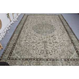 พรมตุรกีวินเทจคลาสสิกสีเบจ6.5ft x 9.2ft พรมสานแบนสำหรับห้องนั่งเล่นวัสดุผ้าขนสัตว์ยางเย็บปะติดปะต่อกันใหม่ - Product Image 4