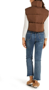 Chaqueta acolchada de invierno para mujer, Chaleco Corto con cuello levantado, sin mangas, con cremallera, prendas de vestir exteriores ligeras, chalecos recortados transpirables - Product Image 6