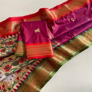 VASTRA COTTAGE Elegante Sari de Seda Paithani Pichwai con Motivos Nath, Pallu Pichwai Rico con Blusa de Brocado para Vestimenta Festiva - Product Image 5