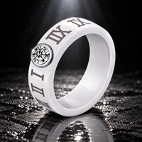 Cincin Keramik Zirkon Premium JLM Grosir, Berlapis 6mm dengan Angka Romawi untuk Pasangan, Perhiasan Cincin Janji Pernikahan dan Ulang Tahun