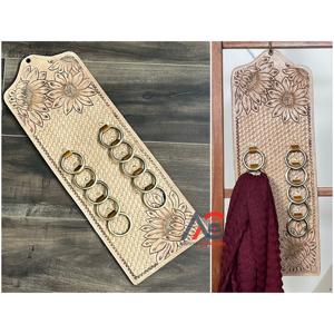 Nuevo Soporte de Pared para Pañuelos de Cuero Repujado Artesanal, Diseño Floral Occidental, Organizador de Pañuelos con Múltiples Anillos - Product Image 1
