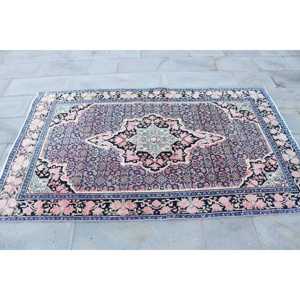 Alfombra Turca Vintage de 4.2x6.7 pies, Alfombra Azul Abstracta - Product Image 4