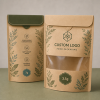 Pochette en papier kraft personnalisée de luxe avec fenêtre et fermeture magnétique pour emballage alimentaire 3,5g 7g Sac laminé compostable