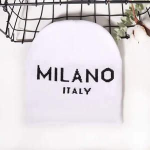 Nouveauté 100% acrylique MILANO nom de ville motif Jacquard Style de rue Hip-pop extérieur sans manchette tricoté hiver Skully Beanie chapeau - Product Image 6